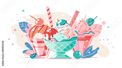 Colorful Assortment of Ice Cream Desserts Vector Illustration