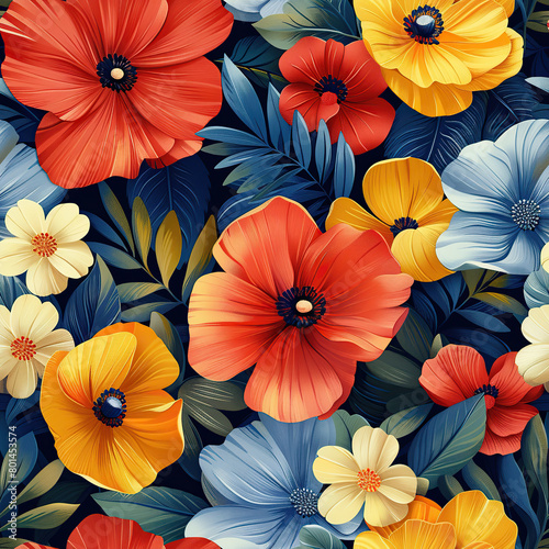 Floral Medley watercolor seamless pattern color background