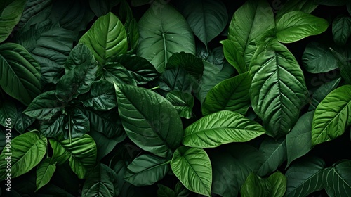 A cluster of green leaves on a dark background. Vector art illustration