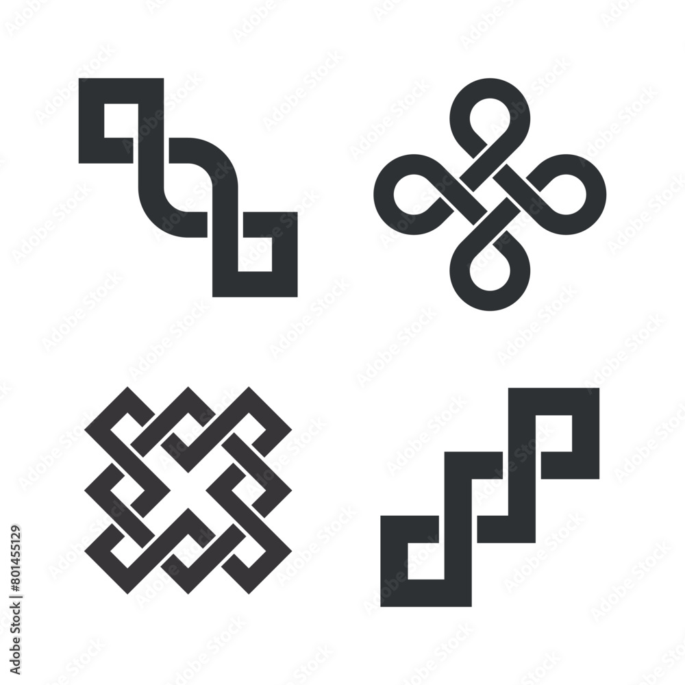 Obraz premium Abstract geometric shapes isolated on white background. Infinity loop shapes. Design elements. Vector illustration.