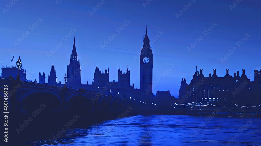 Historic London Silhouette Against a Cobalt Blue Sky