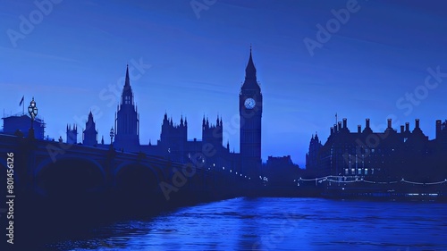 Historic London Silhouette Against a Cobalt Blue Sky photo