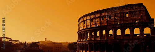 Illuminated Silhouette of Ancient Rome against a Radiant Sunset Sky photo