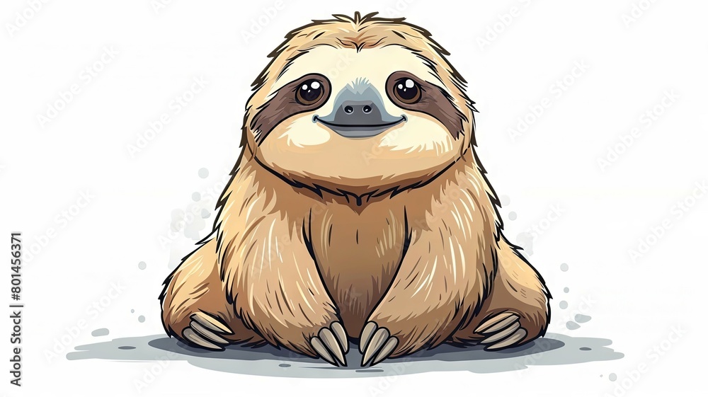 Fototapeta premium Minimalistic Sloth Masterpiece A Cute Doodle Style on a White Background