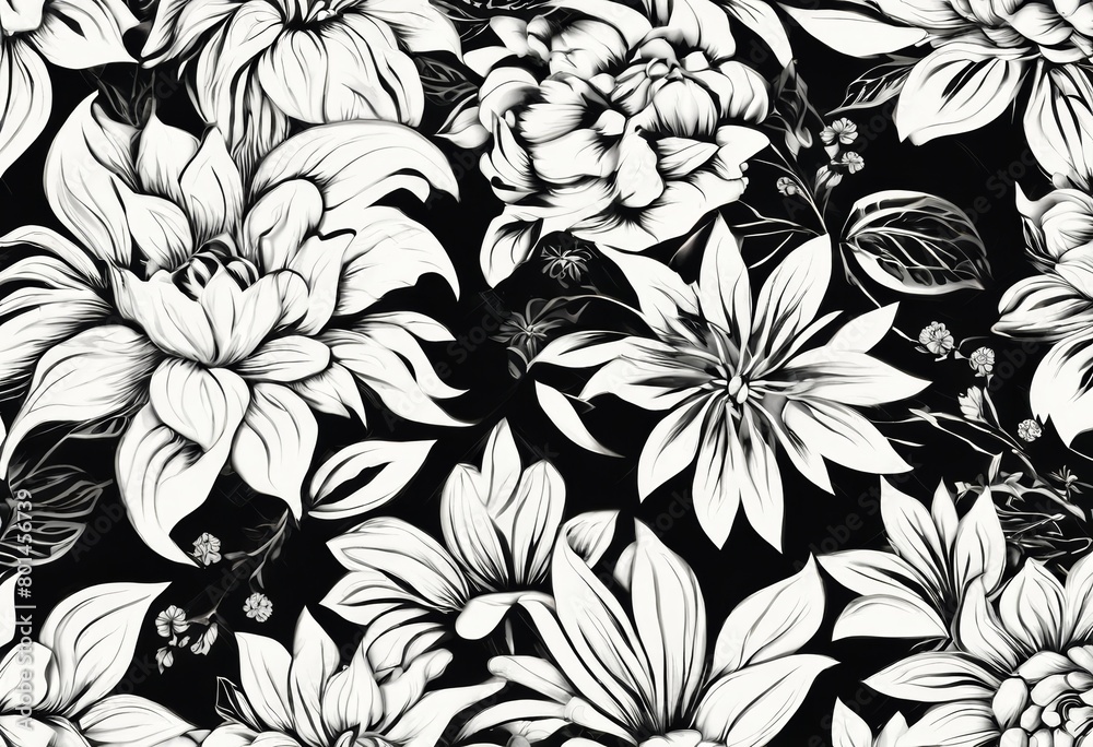 custom made wallpaper toronto digital'pattern seamless isolated oriental floral black background White Ornament Flower Vector Design Vintage Abstract Baroque Texture Classic Modern'