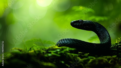 Slithering Serpents Verdant Camouflage A Mossy Green Silhouette in the Forest photo