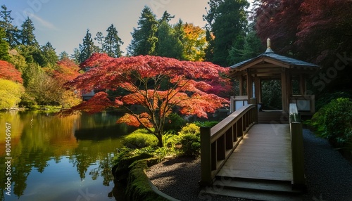 vibrant red leaves on a japanese maple at kubota garden in seattle photo