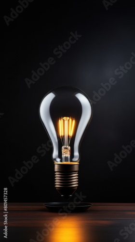 Black backdrop with illuminated lightbulb on a white platform symbolizing ideas and creativity business concept creative thinking innovation new idea black 