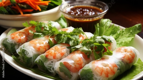 Fresh and healthy Vietnamese summer rolls with shrimp