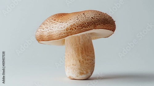 Close-up photo of a large brown mushroom with a white stem photo