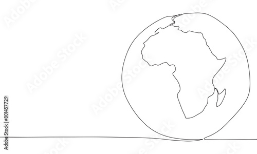 Africa on planet one line continuous. Line art Africa on Earth globe. Hand drawn vector art.