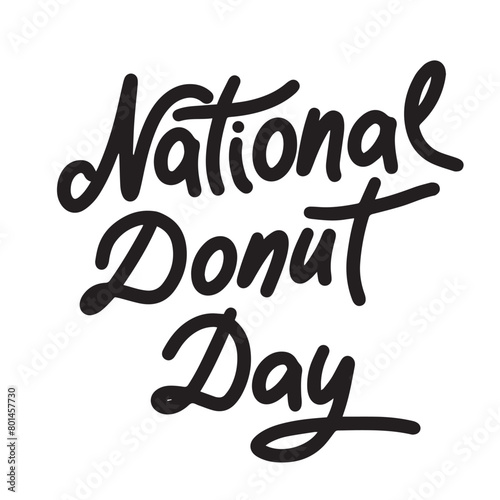 National Donut Day text banner in black color. Hand drawn vector art.