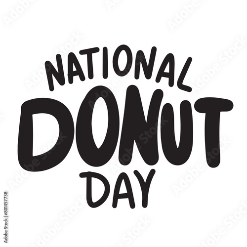 National Donut Day text banner in black color. Hand drawn vector art.