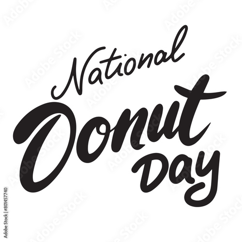 National Donut Day text banner in black color. Hand drawn vector art.