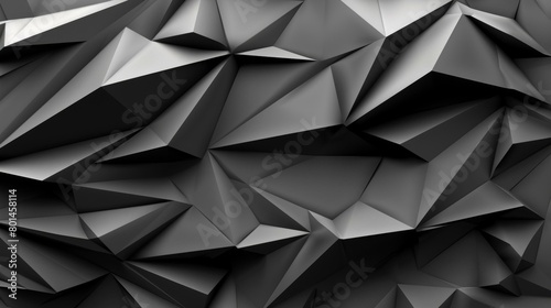 3D rendering of a black crystal surface with sharp edges and deep shadows