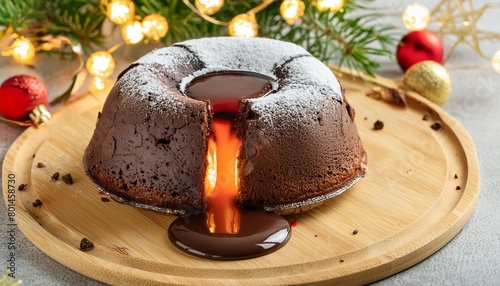 a decadent chocolate lava cake with a gooey center