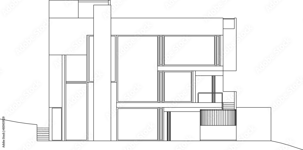 Vector sketch, detailed illustration of the design of a section of a modern apartment house building Vector sketch, detailed illustration of the design of a section of a modern apartment house building
