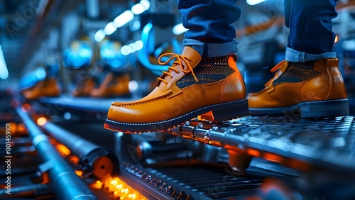 Automated footwear factory using modern production techniques for manufacturing shoes. Concept Robotics, Footwear Manufacturing, Automation Techniques, Shoe Production, Modern Technology © Ян Заболотний