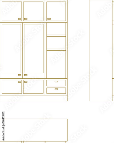 Detailed vector sketch drawing illustration of cupboard furniture design