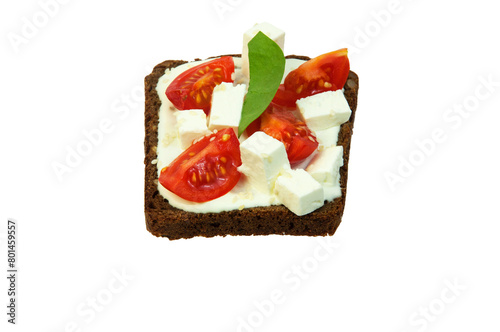 buttered bread with mozzarella and tomatoes. a delicious sandwich with cheese and juicy tomatoes  © Григорий Юник