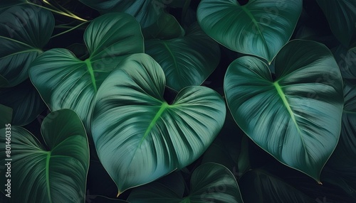 heart shaped dark green leaves of philodendron lemerald greenr tropical foliage plant bush