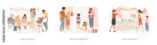 Home party isolated concept vector illustration set.