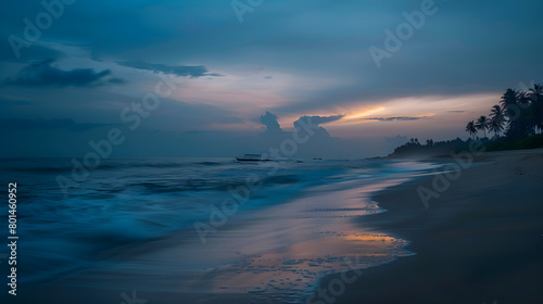 Golden Twilight Serenity: A Captivating Seashore View in Sri Lanka © Adeline