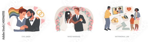 Family law isolated concept vector illustration set.
