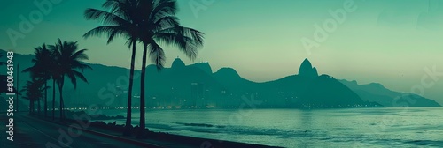 Tranquil Teal Backdrop Illuminating Rio de Janeiro Silhouette photo
