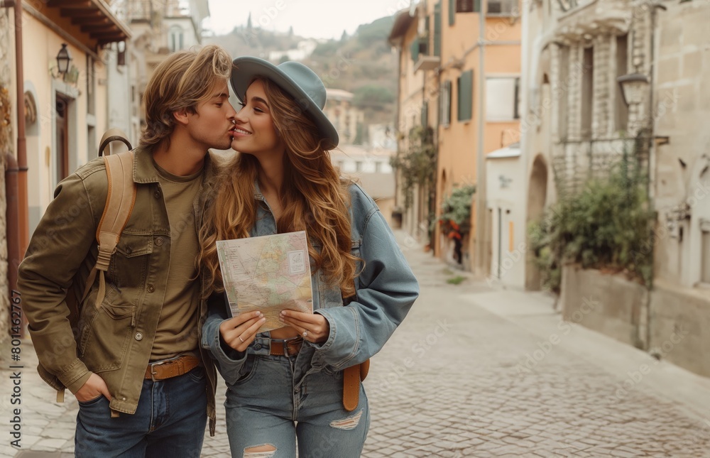 Young couple in love travelling in Europe