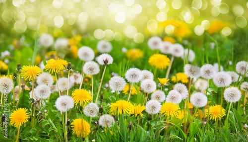 vector nature background with chamomiles and dandelions © Lauren