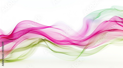 A dynamic wave of fuchsia and light green, curling smoothly and isolated on a white background, captured in ultra-high definition.