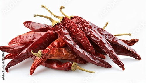 dry red chili peppers isolated on transparent background cutout