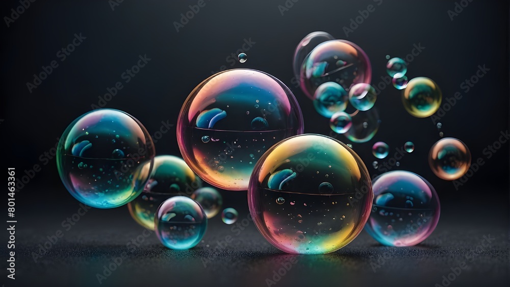 Naklejka premium Realistic soap bubbles in vector format on a clear backdrop