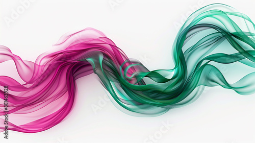 A high-definition image capturing the intense interplay of magenta and forest green waves  swirling and isolated on a clean white background.