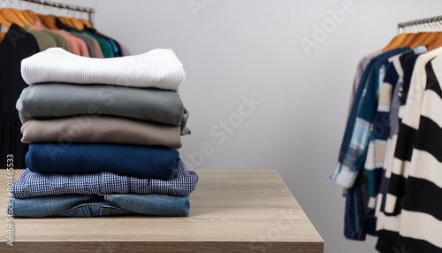 mockup blank horizontal banner with stack in clothes store