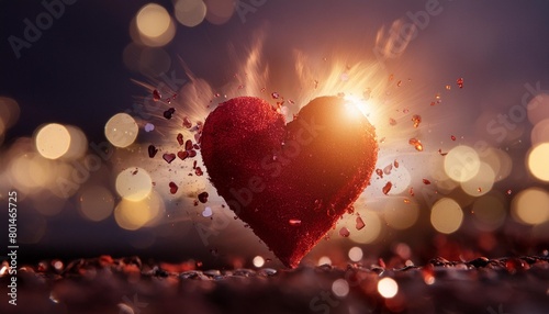 artistic of a vibrant exploding heart against a soft bokeh lighted background