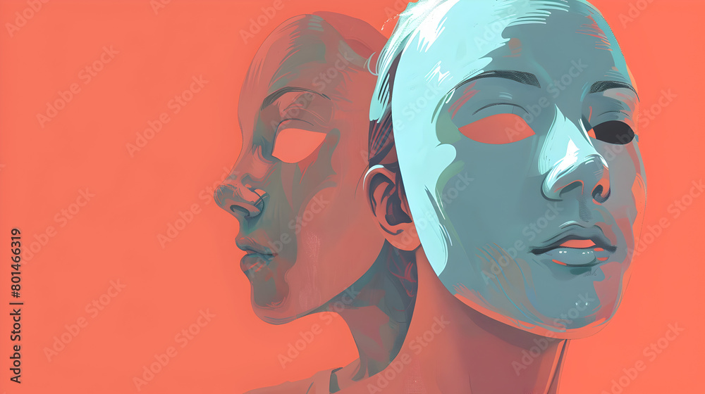 Illustration of a person with a mask to show hiding true feelings.
