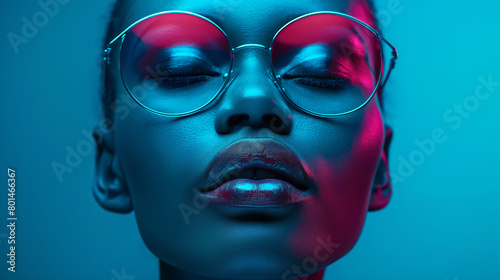 Close up up of a stylish black woman with red lipstick and sunglasses