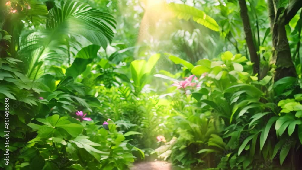 This photo captures the breathtaking beauty of a lush green forest teeming with a diverse array of thriving plants and vibrant flora, A lush tropical jungle with vibrant greenery This photo captures the breathtaking beauty of a lush green forest teeming with a diverse array of thriving plants and vibrant flora, A lush tropical jungle with vibrant greenery