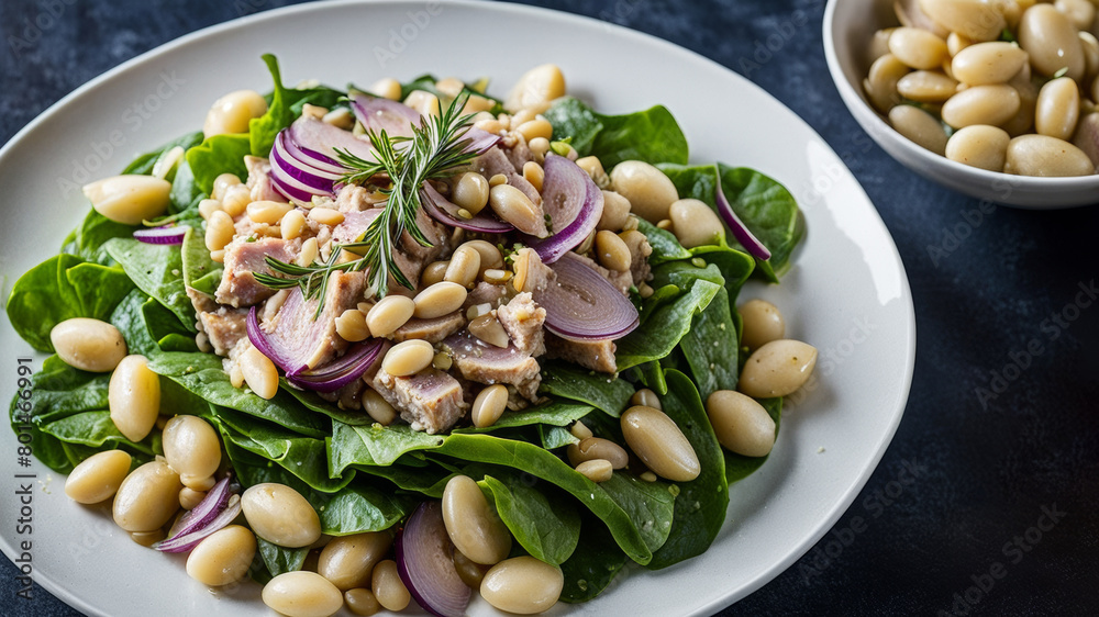 Tuna salad with white beans, artichokes and red onions. Tuna salad with white beans, artichokes and red onions.
