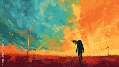 Illustration of a person walking against the wind to depict resistance.