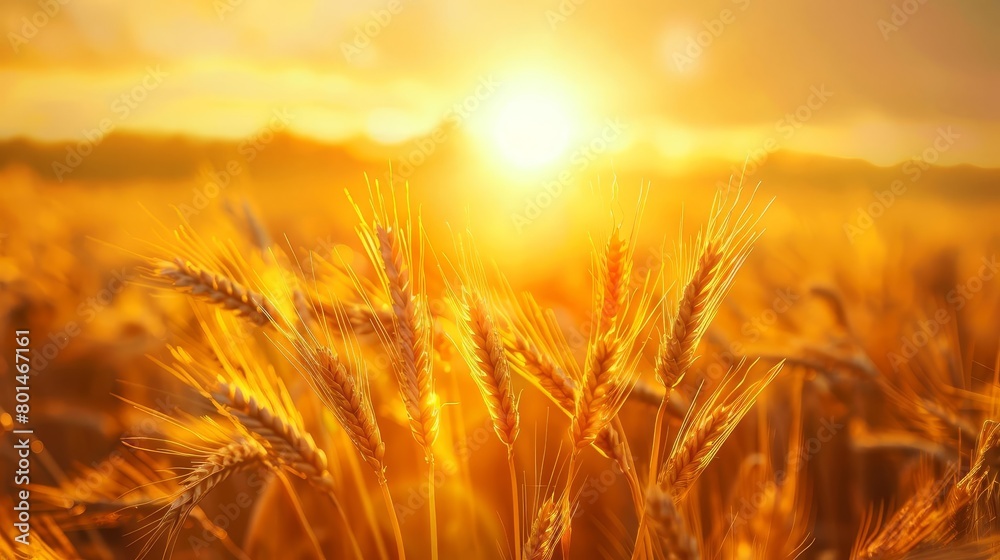 golden wheat field at sunrise idyllic rural landscape