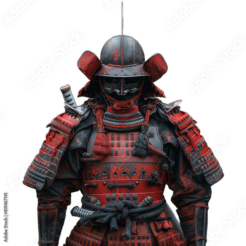 Traditional Japanese Samurai Armor with Swords on Black photo