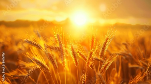 golden wheat field at sunrise idyllic rural landscape