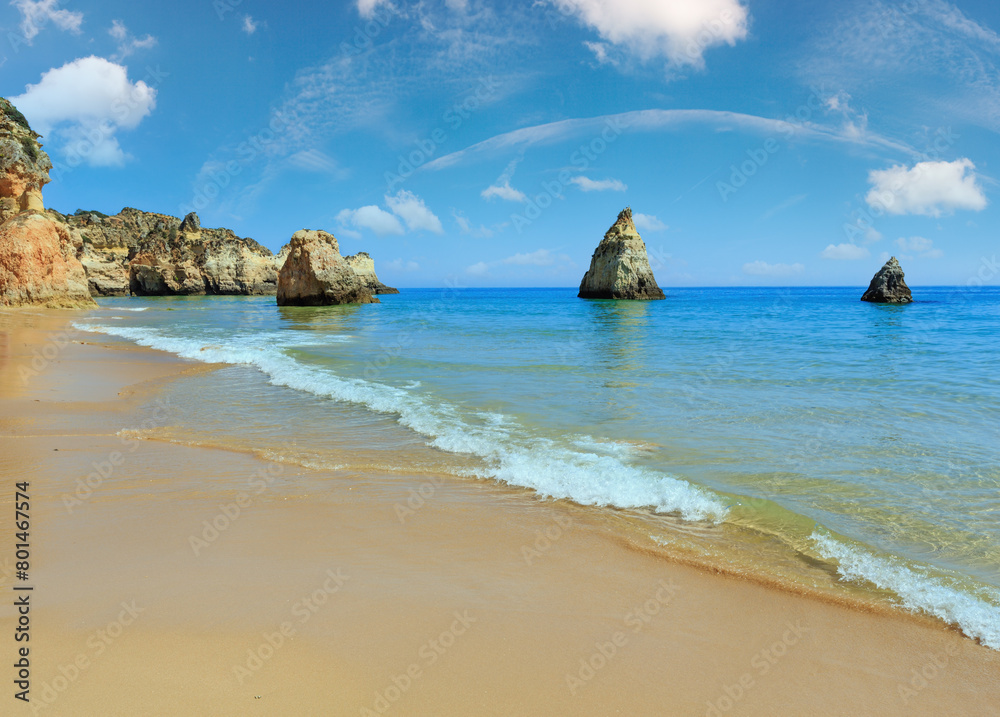Sandy beach Dos Tres Irmaos summer view(Portimao, Alvor, Algarve, Portugal).