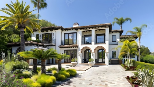 Elegant Spanish-style mansion in exclusive gated estate with privacy and tropical landscaping. Concept Luxury Real Estate, Spanish Architecture, Gated Community, Privacy, Tropical Landscaping