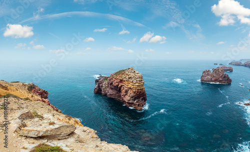 Rock formations near shore. Summer Atlantic rocky coast view (Costa Vicentina, Algarve, Portugal).
