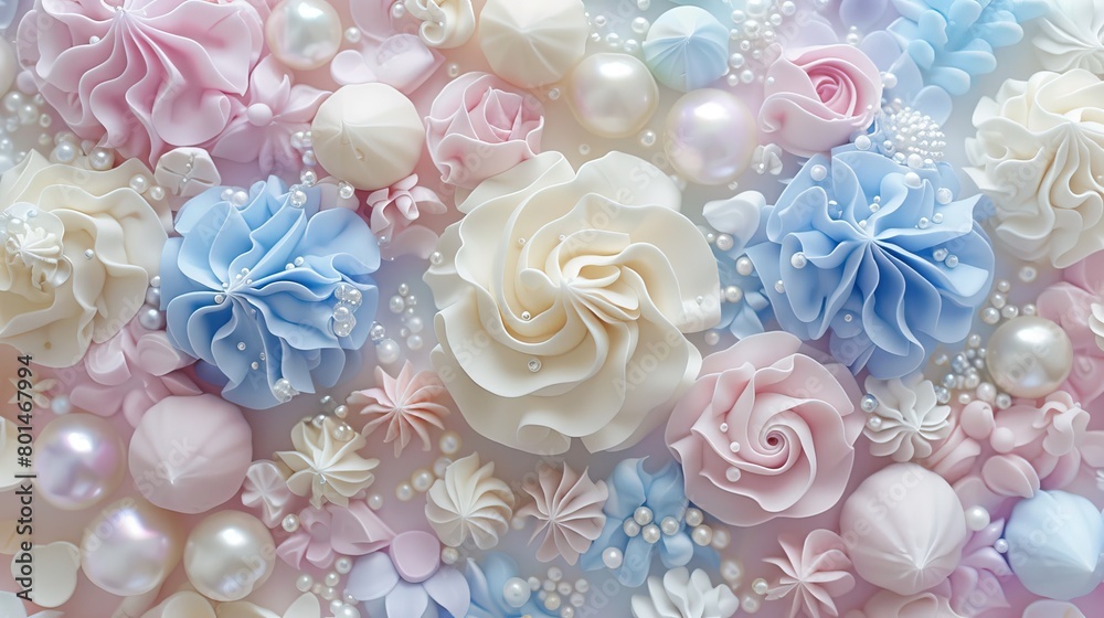 a white background, featuring a delicate frame adorned with roses and pearls, accented with pastel hues of pink, blue, and white, exuding timeless romance and sophistication. a white background, featuring a delicate frame adorned with roses and pearls, accented with pastel hues of pink, blue, and white, exuding timeless romance and sophistication.