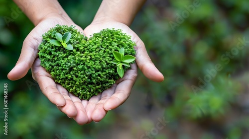hands holding green heart sustainability and environmental care concept